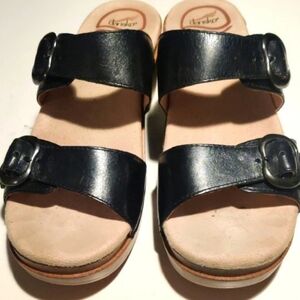 Dansko Womens 38/8 US Black Leather Slide Sandals Leather Wedge...New